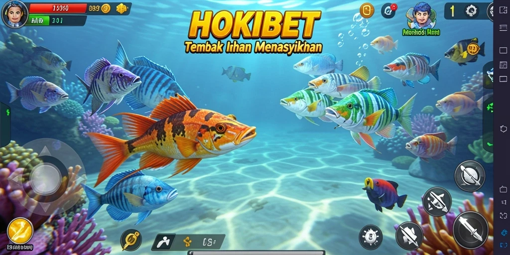 Screenshot gameplay HOKIBET menampilkan aksi menembak ikan seru.