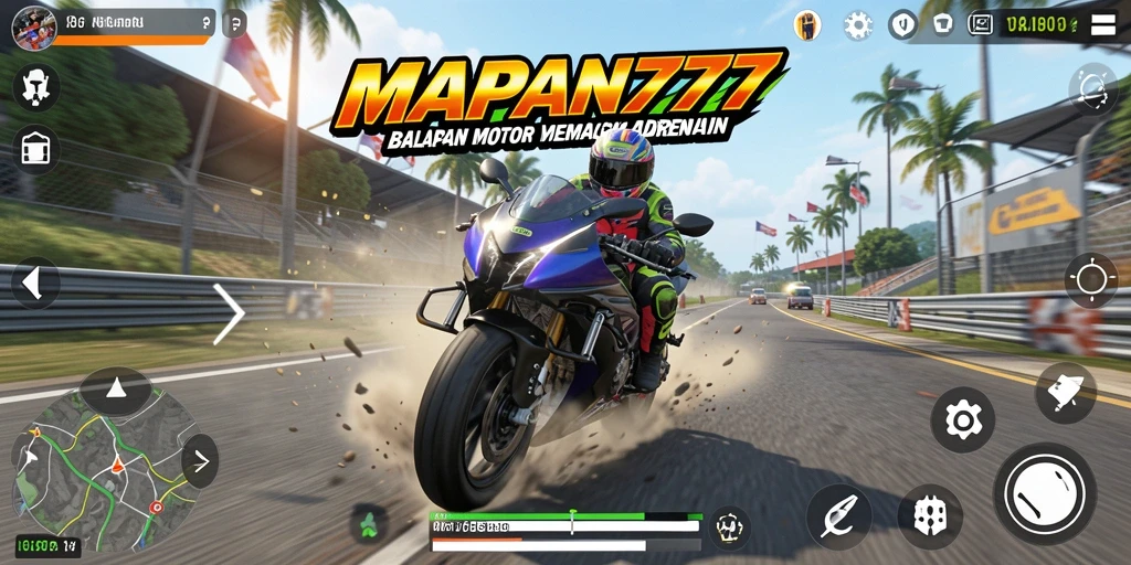 Screenshot menunjukkan tampilan aksi balapan motor yang mendebarkan.