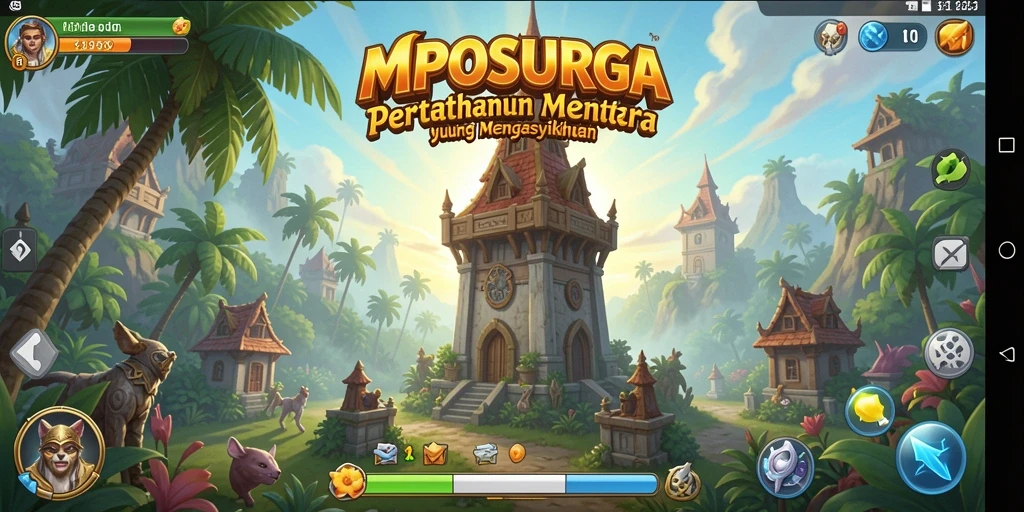 Tangkapan layar gameplay MPOSURGA menampilkan strategi menara bertahan.