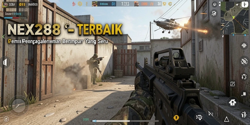 Screenshot gameplay NEX288 menunjukkan aksi tembak-menembak yang menegangkan.
