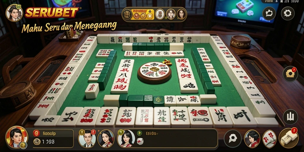 Tampilan seru dari gameplay SERUBET yang penuh strategi Mahjong.