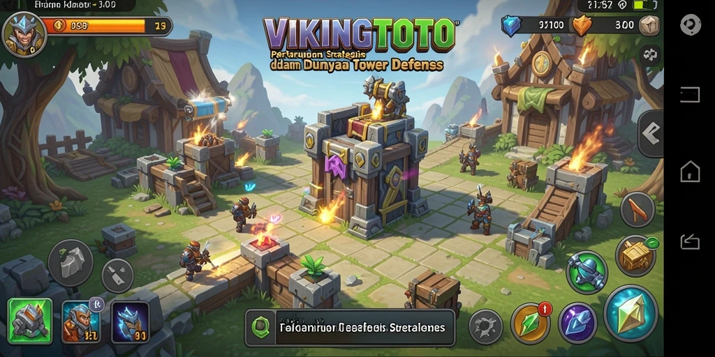 Screenshot gameplay VIKINGTOTO menampilkan pertarungan seru dalam Tower Defense.